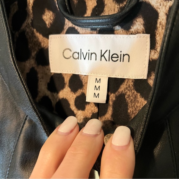 Calvin Klein Black Faux Leather Moto Jacket Zipper Animal Print Lined Women M - Picture 6 of 9